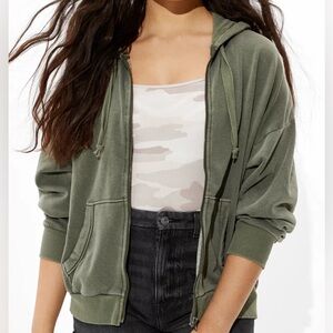 Aerie Throwback Full Zip Green Hoodie Sweatshirt Size XL 10💎EUC Retail $69